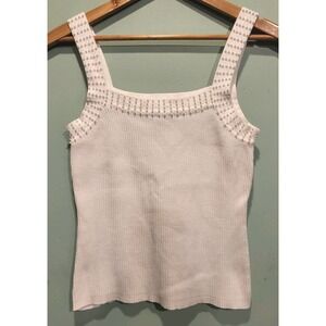 Vtg Christine Phillipe Ivory Beaded Rib Knit Cropped Cami Top Sz M